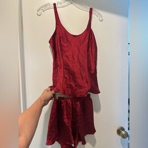 Vintage 90’s Victoria's Secret Deep Burgundy Red 100% Silk Pajama Set Size Small